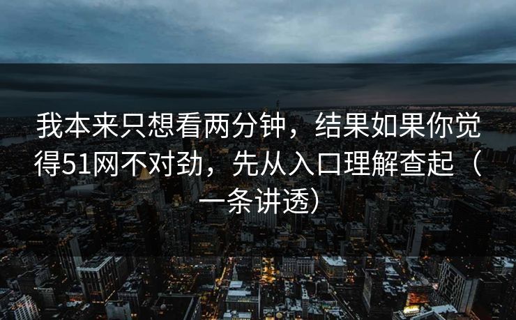 我本来只想看两分钟，结果如果你觉得51网不对劲，先从入口理解查起（一条讲透）